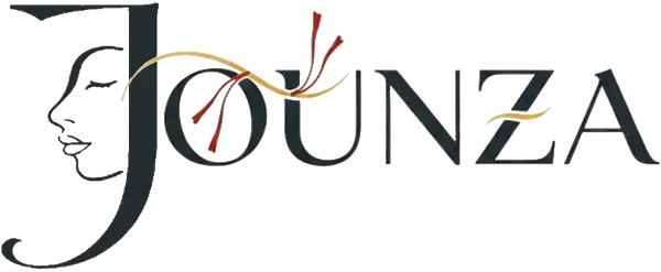 Jounza luxury organic skincare brand logo featuring a minimalist face silhouette and saffron strands illustration.