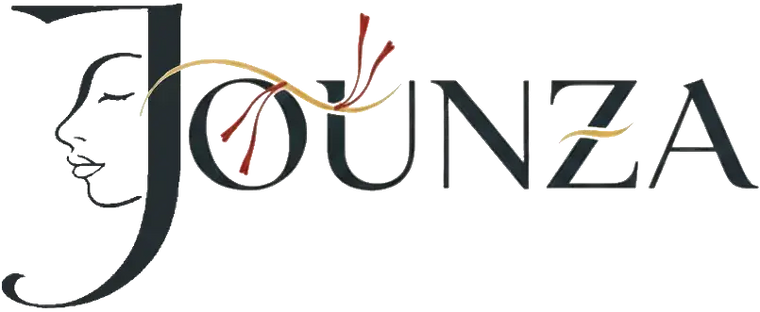 Jounza luxury organic skincare brand logo featuring a minimalist face silhouette and saffron strands illustration.